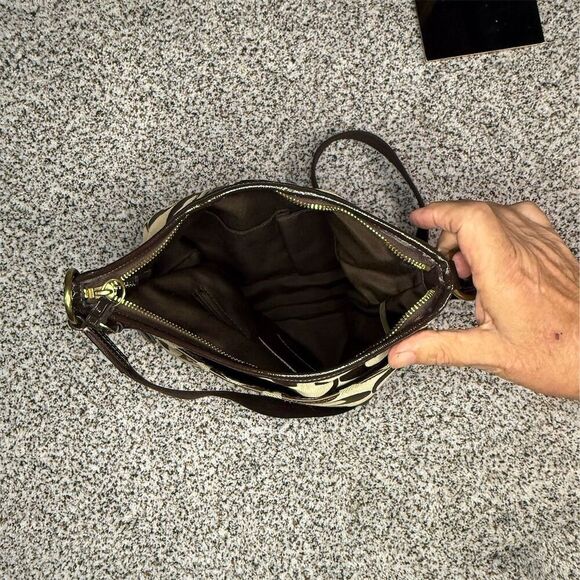 Coach Signature Stripe Demi Crossbody Bag Brown/Beige Women's Handbag - Picture 2 of 12